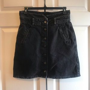 Pilcro & The Letterpress by Anthropologie black denim button skirt, size 6